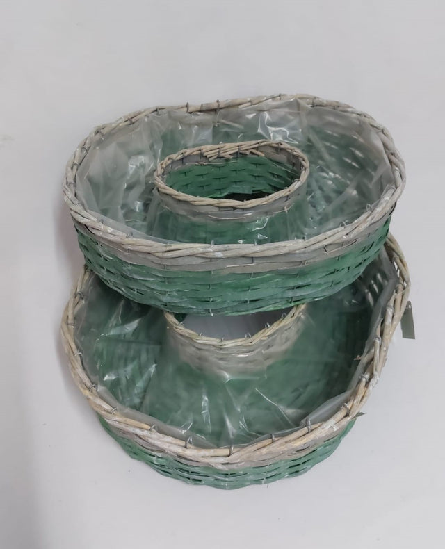 Set bol oval din nuiele 37x32x10cm S/2 verde