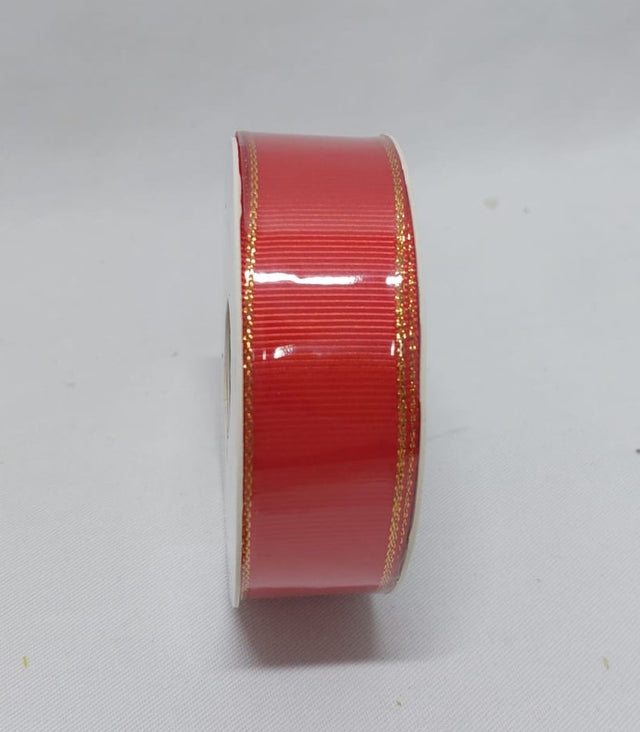 Banda decor rips cu margine auriu 25mmx10m rosu