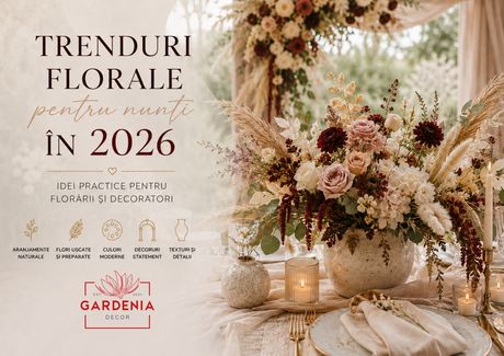 Trenduri florale nuntă 2026: idei pentru florării și decoratori
