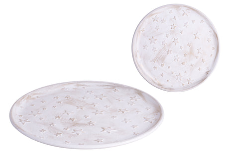 imagine produs Platou din lemn antic alb cu stele 30cm