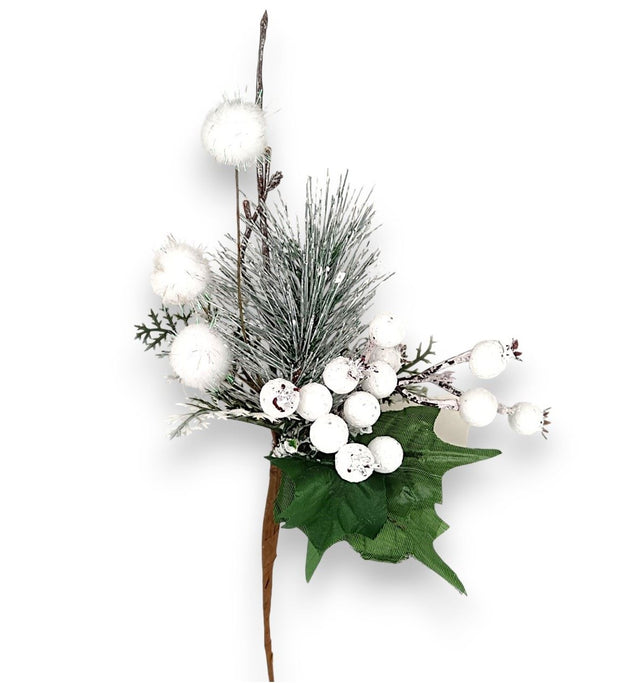 Pick cu bilute&frunze 25cm alb