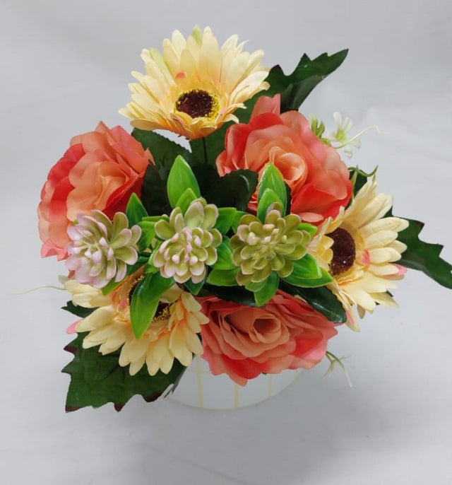 Buchet trandafir cu gerbera x9 H:33cm portocaliu