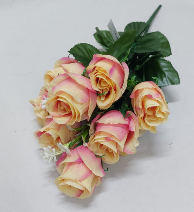 Buchet trandafiri X9 H:48cm piersica/roz