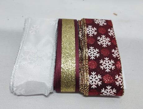 imagine produs Benzi decor textil de Craciun S/3 alb/bordeaux/auriu