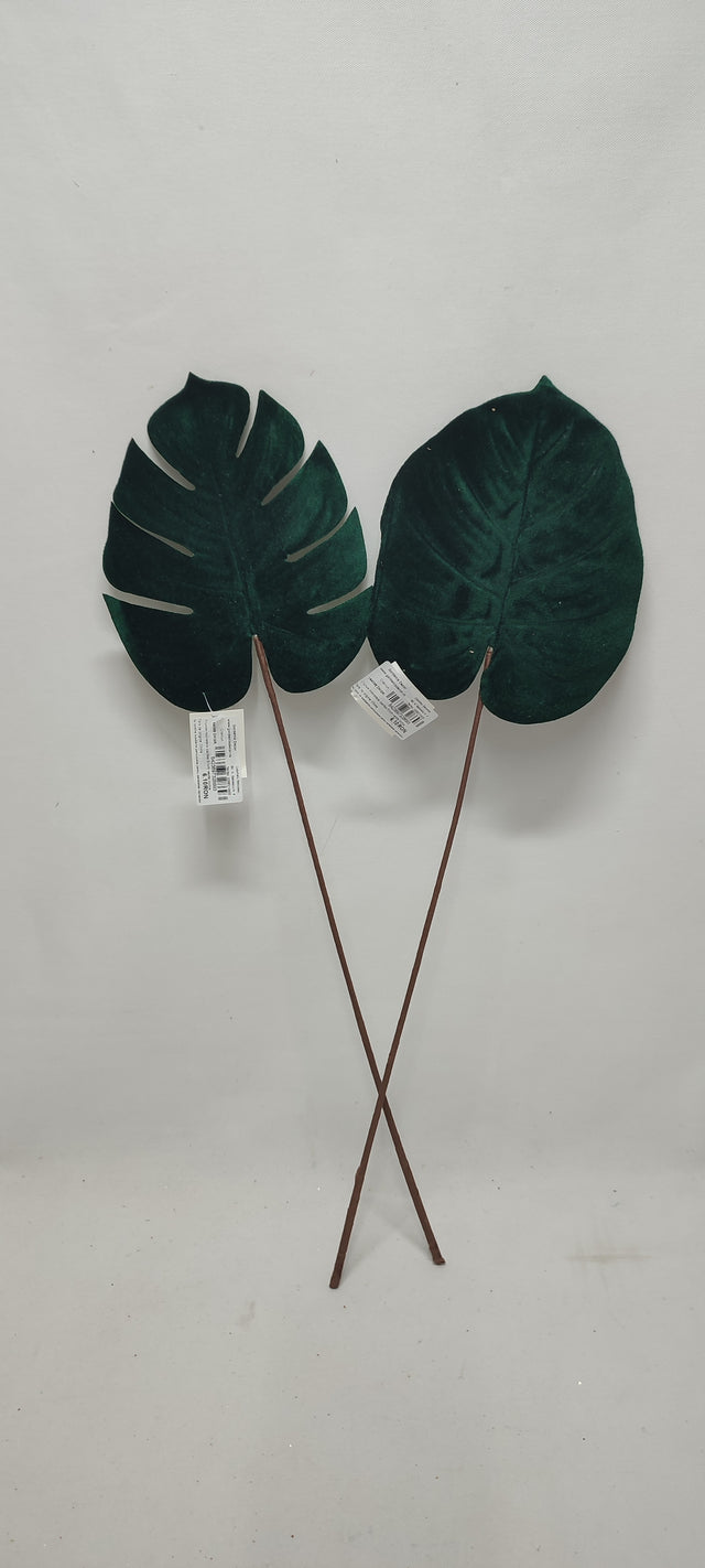 imagine produs Frunze monstera catifea 51cm verde inchis