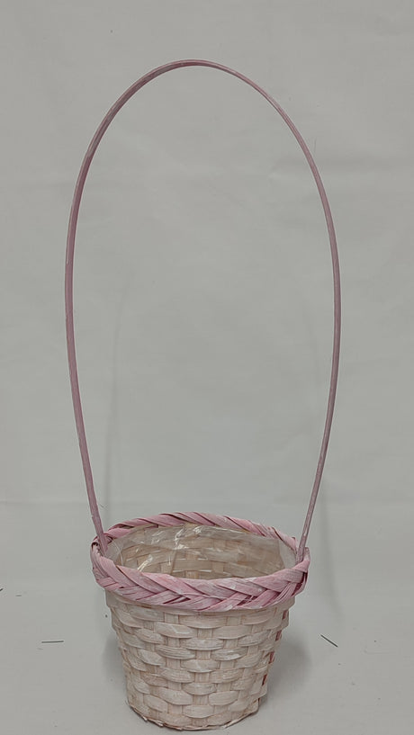imagine produs Cos bambus rotund cu toarta D18cm roz