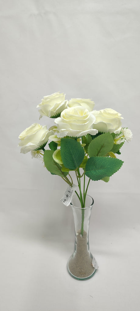 imagine produs Buchet trandafiri & eucalip x5 H29cm crem