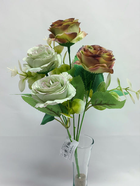 imagine produs Buchet trandafiri & eucalipt x5 H29cm menta