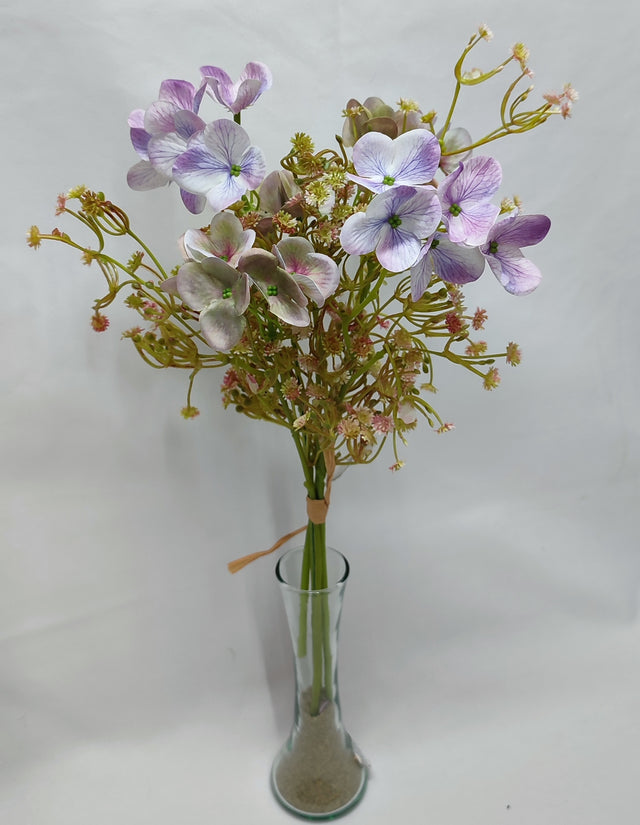 imagine produs Buchet hortensii+gypsophila x5 mov deschis