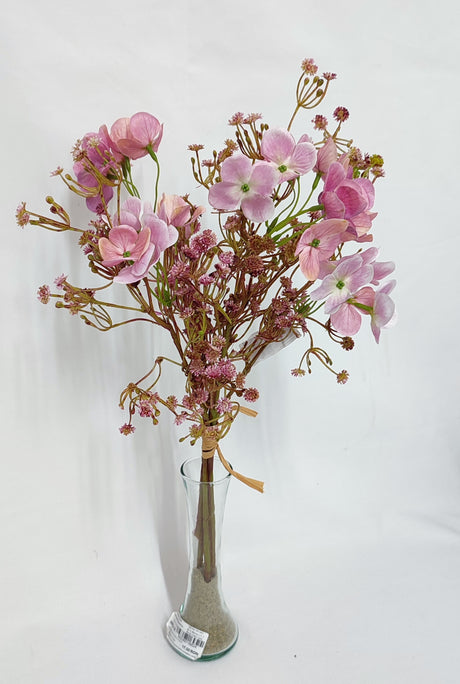 imagine produs Buchet hortensii+gypsophila x5 roz inchis