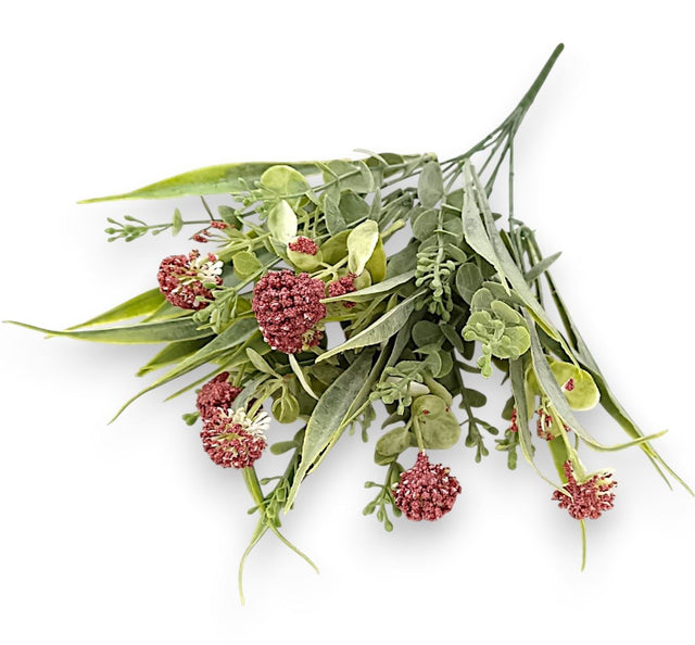 Buchet ciulin brumat cu frunze eucalypt x7 35cm bordeaux