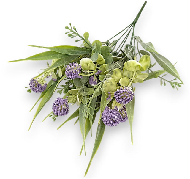 Buchet ciulin brumat cu frunze euvalypt x7 35cm mov