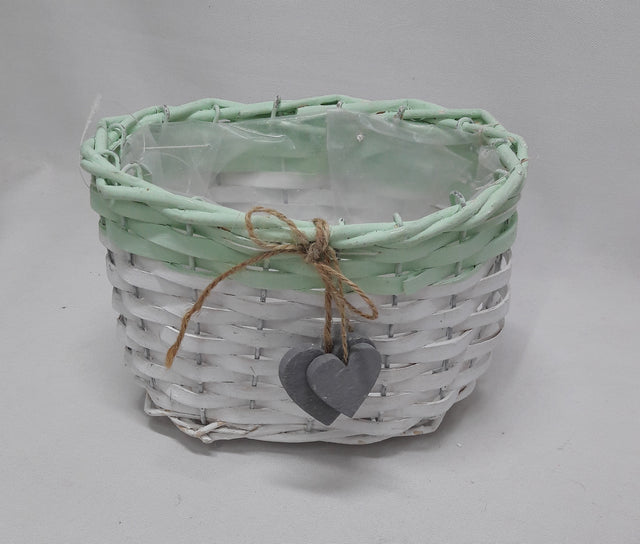 imagine produs Cos din nuiele 19x14x12cm alb/verde