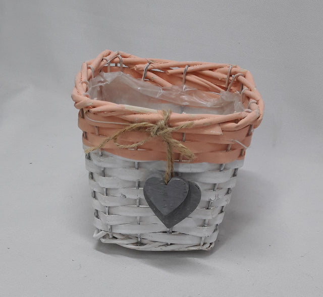 imagine produs Cos patrat din nuiele 13x13x12cm alb/portocaliu