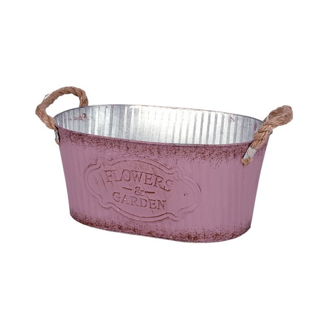 Bol oval din metal cu manere Andretta 24x14.5x11cm nalba