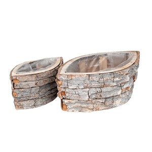 Set Bol Barcuta Din Scoarta De Lemn 35x19x12,5cm S/2 Gri Antic