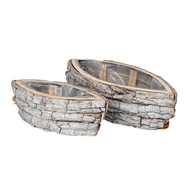 Set bol barcuta din scoarta de lemn 45x19,5x12cm S/2 gri antic