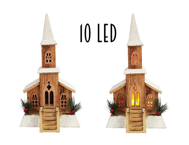 imagine produs Fig.biserica din lemn cu led