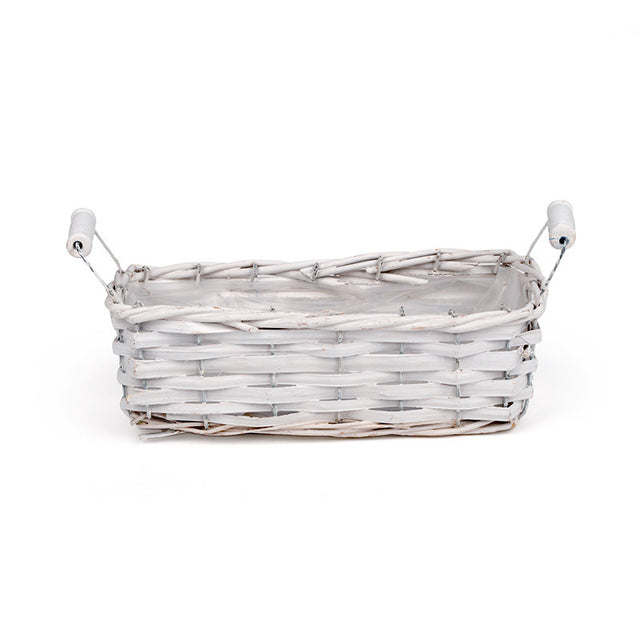 imagine produs Bol din nuiele dreptunghiular cu manere 24x10x8/11,5cm alb