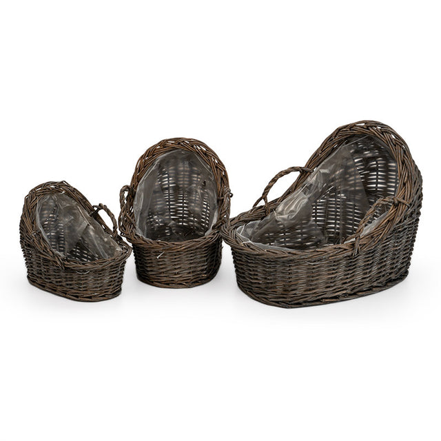 Set cos din nuiele cu manere 36x21x10/24cm S/3 gri