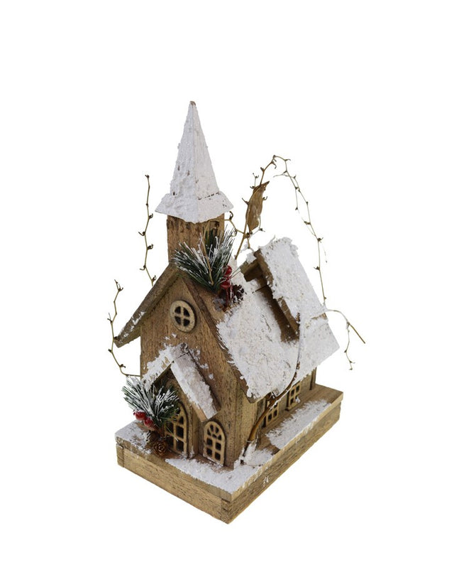 imagine produs Dec.casa din lemn inzapezit cu led 15x22x37cm