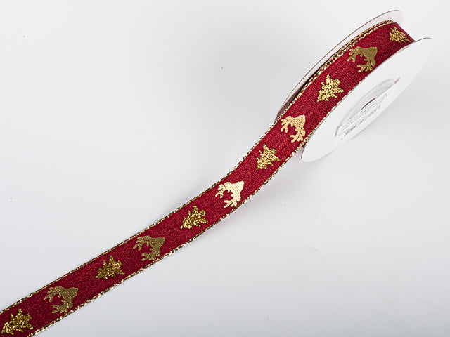 Banda decor textil 15mmx10m  rosu/auriu