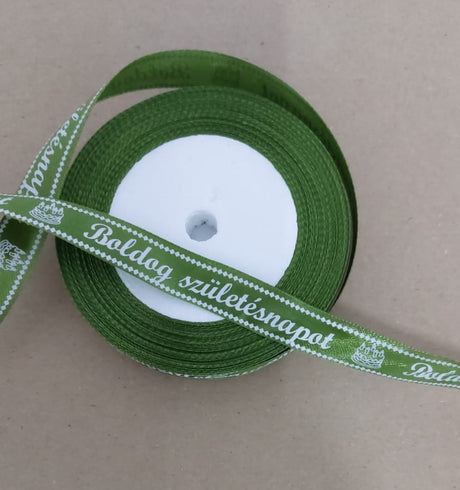 imagine produs Banda decor saten 1.5cmx25y Boldog Szuletesnapot verde
