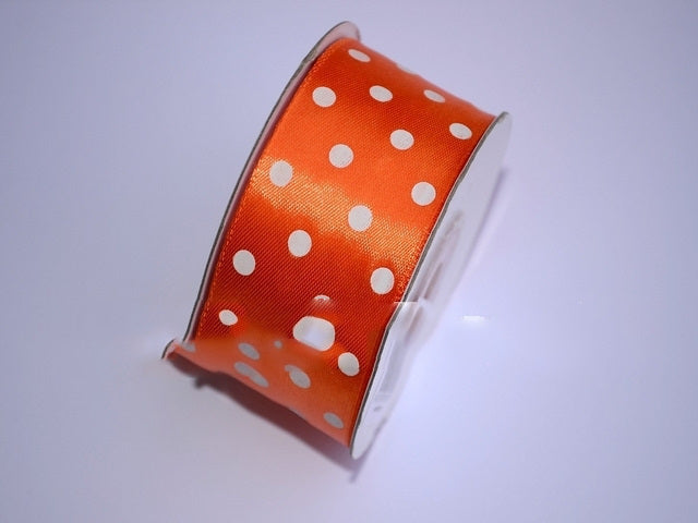 Banda decor saten cu buline 3.8cmx25y portocaliu/alb