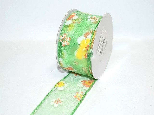 Banda decor cu flori 38mmx10m verde