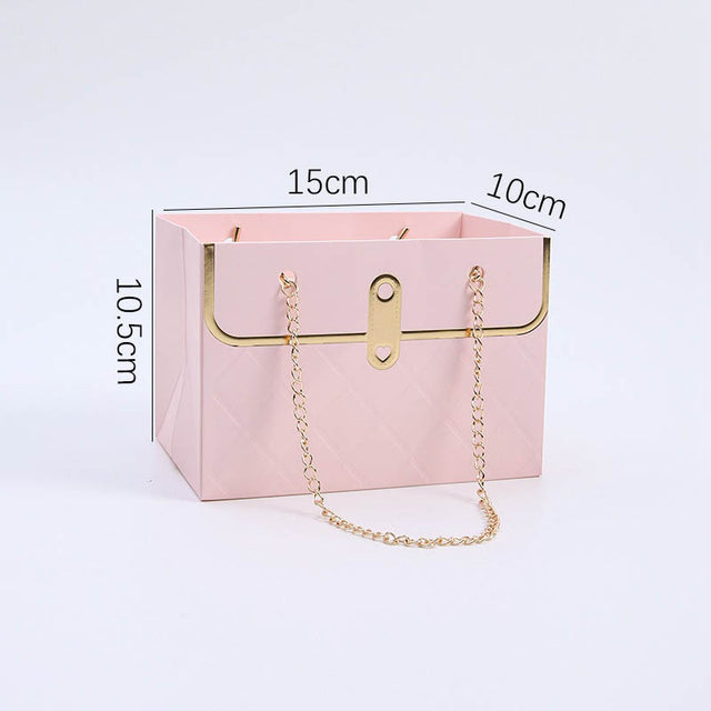 imagine produs Geanta pe lant placat cu aur 15x10x10.5cm roz