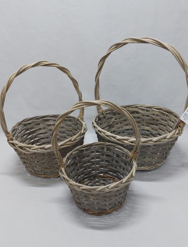 Set cos rotund din nuiele cu toarta D:18/24/28cm S/3 gri
