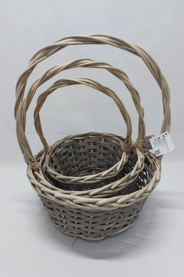 Set cos rotund din nuiele cu toarta D:18/24/28cm S/3 gri