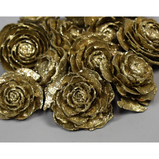 Cap trandafiri cedru 3-5cm sampanie cu glitter