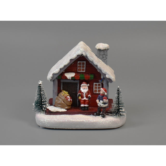 Casa lui Mos Nicolae din polirezin cu led 12.5x8x10.5cm