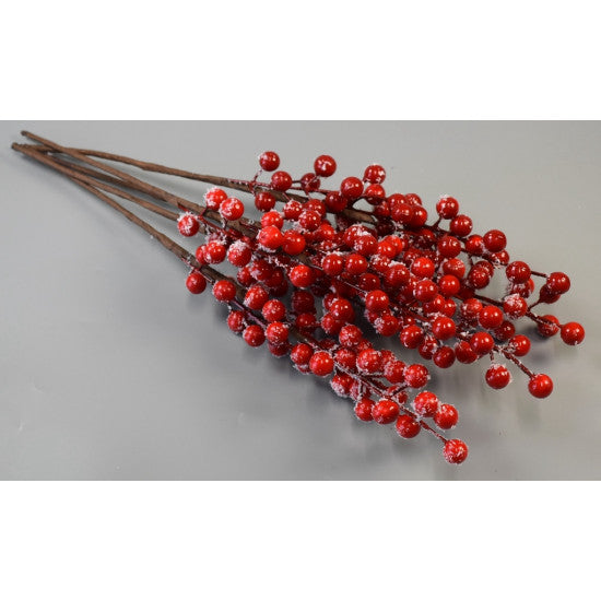 Creanga cu bilute rosu inzapezit 44cm 5buc/pachet