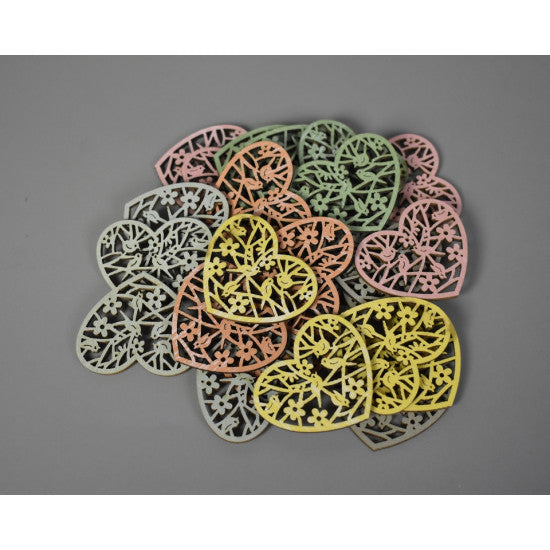 Figurine inima cu pasari 4,5cm culori mix pastel 24buc/pachet