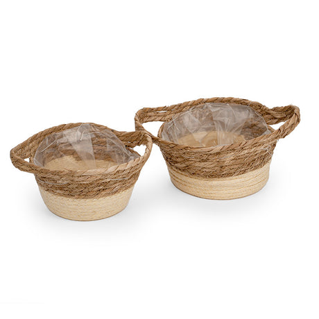 imagine produs Set bol din rachita cu manere 23x13cm S/2 natur/maro