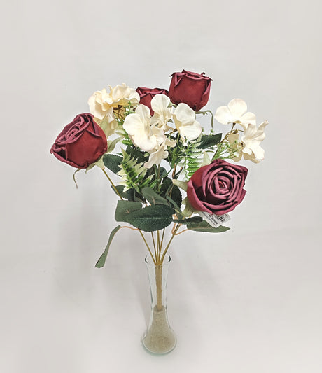 imagine produs Buchet trandafiri+hortensie x7 bordeaux