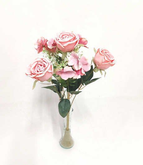 imagine produs Buchet trandafiri+hortensie x7 roz