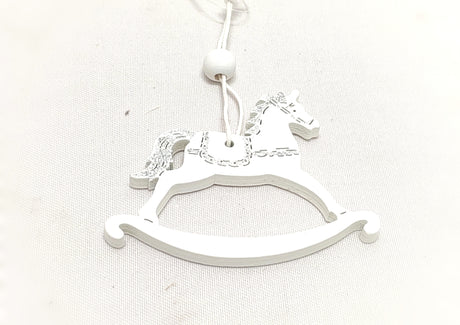 imagine produs Cal balansoar din lemn de agatat 7.5x6x0.5cm alb/argintiu