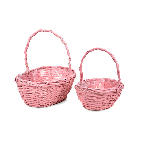 imagine produs Set cos oval din nuiele cu toarta 29,5x24,5x12,5/32,5cm S/2 roz