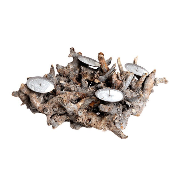 Suport Lumanare Din Bucati De Lemn 33x33x12cm