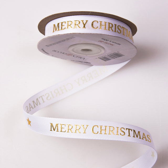 imagine produs Banda decor rips Merry Christmas 16mmx20m alb