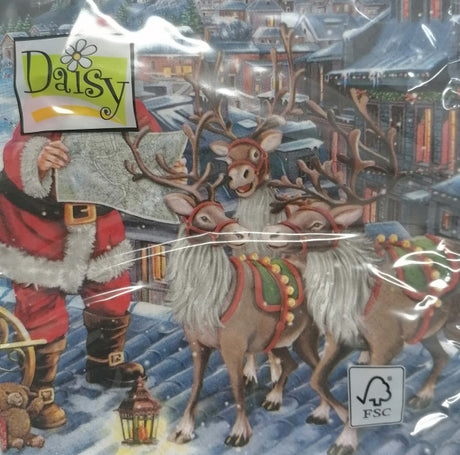 imagine produs Servetele santa with reindeers on roof s/20