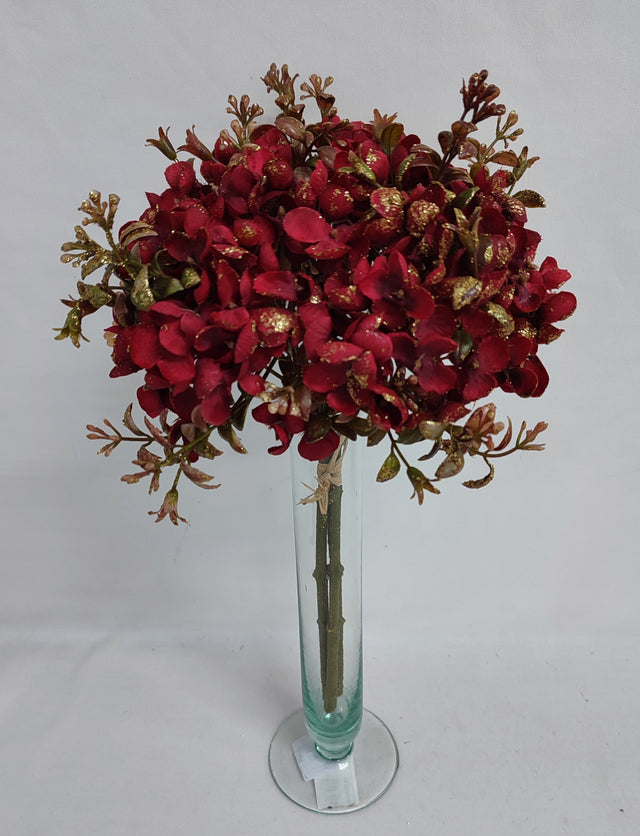 Buchet hortensie cu glitter 37cm rosu