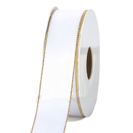 imagine produs Banda decor saten cu margine auriu 25mmx10m alb