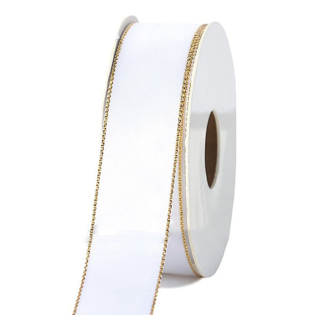 imagine produs Banda decor saten cu margine auriu 25mmx10m alb