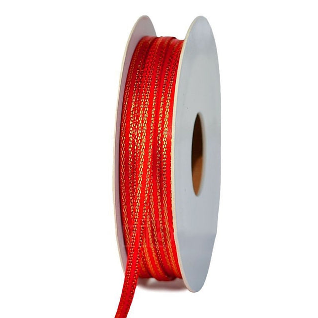 Banda decor saten cu margine auriu 3mmx10m rosu
