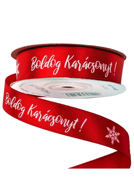 imagine produs Banda decor saten cu inscriptie 20mmx20m rosu