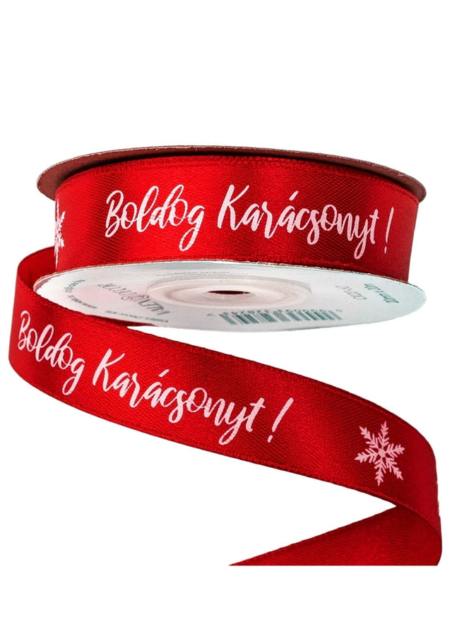 imagine produs Banda decor saten cu inscriptie 20mmx20m rosu